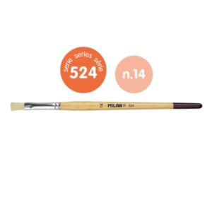 milan 524 pack de 6 pinceles planos numero 14 bolsa con colgador cerda natural mango corto color madera claro