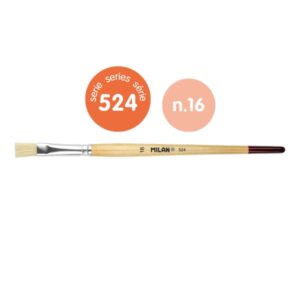 milan 524 pack de 6 pinceles planos numero 16 bolsa con colgador cerda natural mango corto color madera claro