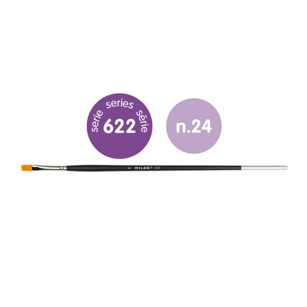 milan 612 premium synthetic pack de 2 pinceles planos numero 24 bolsa con colgador pelo sintetico mango largo color madera oscuro