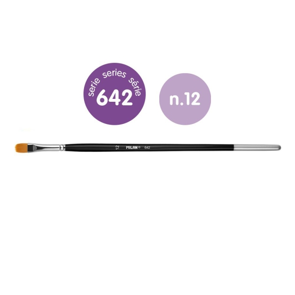 milan 612 premium synthetic pack de 6 pinceles lengua de gato numero 12 bolsa con colgador pelo sintetico mango largo color negro