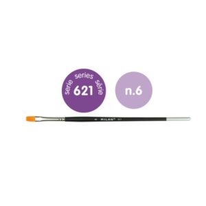 milan 612 premium synthetic pack de 6 pinceles planos numero 6 bolsa con colgador pelo sintetico mango corto color negro