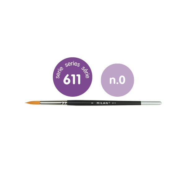 milan 612 premium synthetic pack de 6 pinceles redondos numero 0 bolsa con colgador pelo sintetico mango corto color negro
