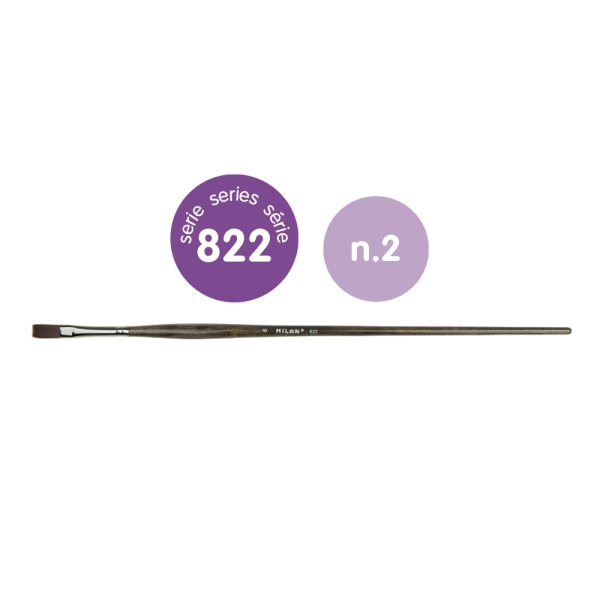 milan 822 pack de 6 pinceles planos numero 2 bolsa con colgador pelo sintetico mango ergonomico color madera oscuro
