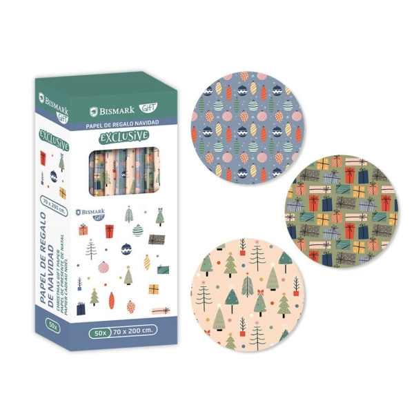 bismark navidad exclusive rollo de papel regalo medidas 70cmx200cm 3 diseños diferentes