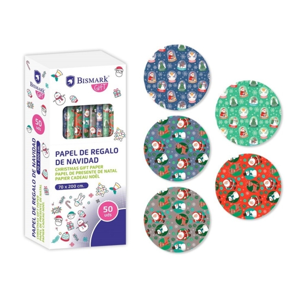bismark navidad papa noel rollo de papel regalo medidas 70cmx200cm 5 diseños diferentes