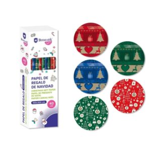 bismark navidad metalizado rollo de papel regalo medidas 100cmx300cm 5 diseños diferentes