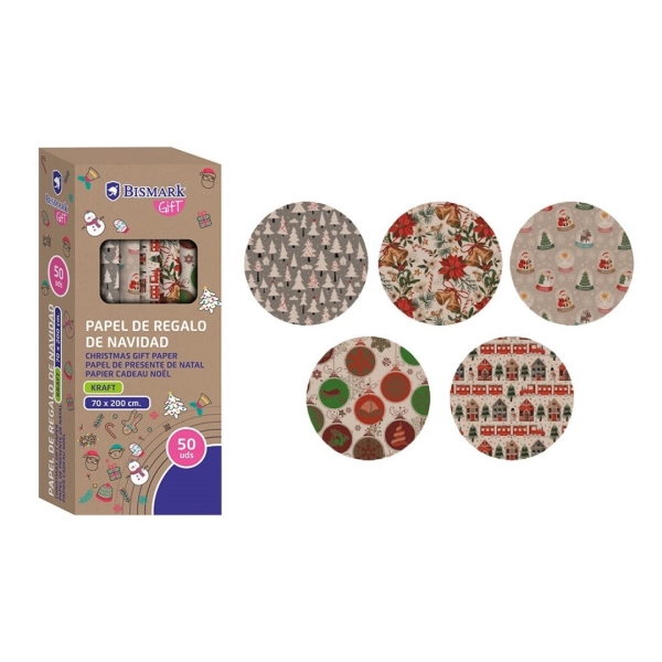 bismark kraft navidad rollo de papel kraft regalo medidas 70cmx200cm 5 diseños diferentes