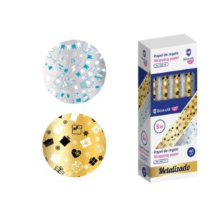 bismark metalizado rollo de papel regalo medidas 70cmx500cm 2 diseños diferentes