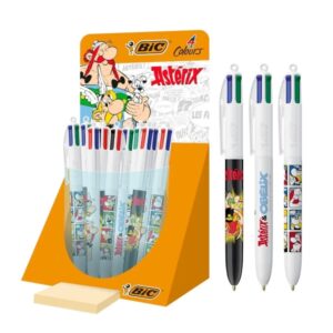 bic 4 colours asterix expositor con 30 boligrafos de bola retractil diseños comic asterix punta media de 1.0mm 3 diseños diferentes