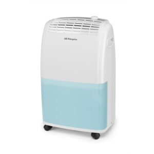 orbegozo dh 2025 deshumidificador potencia 420w absorbe 20 l/dia deposito de 3.6l respetuoso con el medio ambiente temporizador ruedas y asa de transporte 34.5x22.5x58cm color blanco y azul
