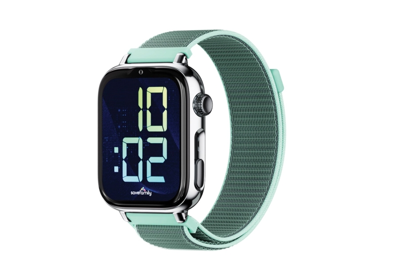 savefamily reloj inteligente smartwatch infantil savewatch plus 2 pantalla amoled carcasa plateada correa tela ocean