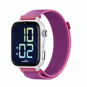 savefamily reloj inteligente smartwatch infantil savewatch plus 2 pantalla amoled carcasa blanca correa tela frambuesa