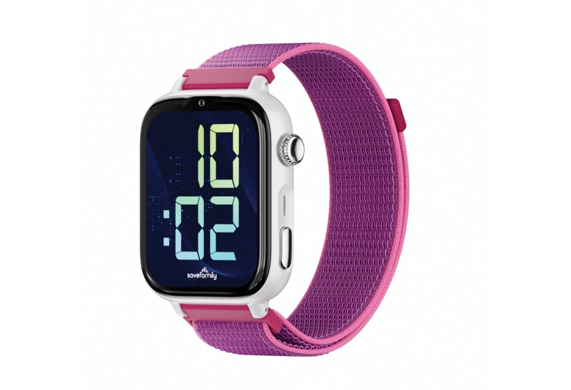 savefamily reloj inteligente smartwatch infantil savewatch plus 2 pantalla amoled carcasa blanca correa tela frambuesa