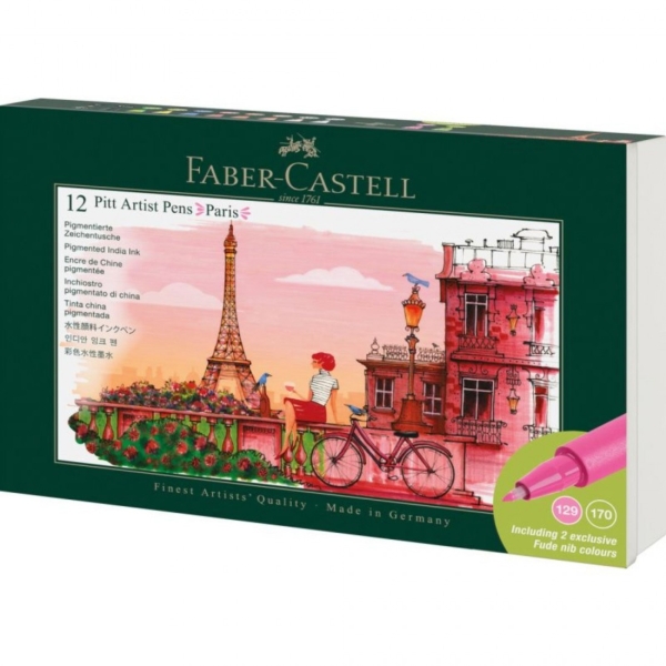 faber castell pitt artist pen brush city collection paris estuche con 12 rotuladores punta pincel tinta pigmentada alta resistencia a la luz no traspasa el papel colores surtidos
