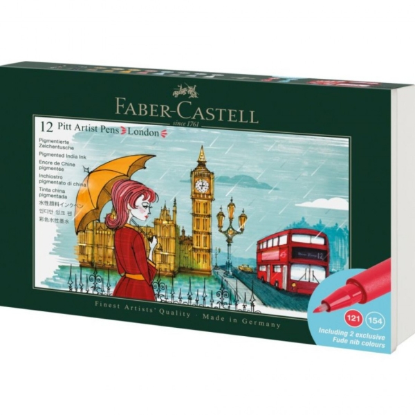 faber castell pitt artist pen brush city collection london estuche con 12 rotuladores punta pincel tinta pigmentada alta resistencia a la luz no traspasa el papel colores surtidos