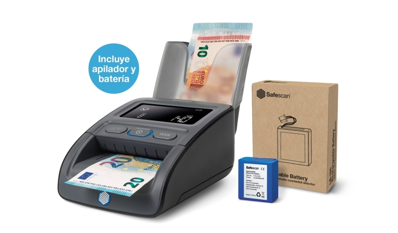safescan 155 s pack de detector automatico de billetes falsos bateria y apilador incluidos verifica, cuenta y apila