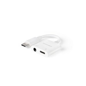 nanocable conversor usb c a audio 48khz usb c/m 1xjack 3.5/h + usb c/h pd 60w 11.5cm color blanco