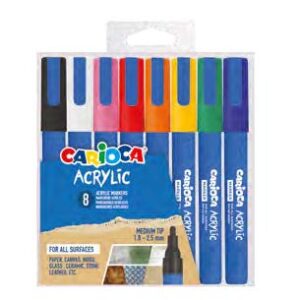 carioca acrylic pack de 8 marcadores de pintura acrilica punta redonda media 1.8 2.5mm tinta a base de agua alta cobertura colores surtidos