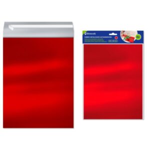 bismark pack de 4 sobres metalizados medidas 324x254mm cierre autoadhesivo ideal para regalos color rojo metalizado