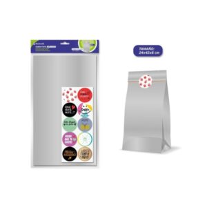 bismark pack de 10 sobres papel kraft 50grs con 10 pegatinas para cierre medidas 24x42x6cm ideal para regalos color plata