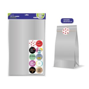 bismark pack de 10 sobres papel kraft 50grs con 10 pegatinas para cierre medidas 30x47x8cm ideal para regalos color plata