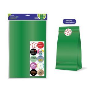 bismark pack de 10 sobres papel kraft 50grs con 10 pegatinas para cierre medidas 30x47x8cm ideal para regalos color verde