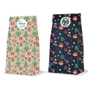 bismark pack de 3 sobres papel kraft 60grs con 3 pegatinas para cierre medidas 20x42x8cm ideal para regalos 2 diseños navideños aleatorios