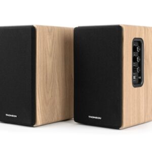 thomson sistema de altavoces de estanteria potencia musical 150w bluetooth entrada optica, usb, rca mando a distancia acabado madera y negro