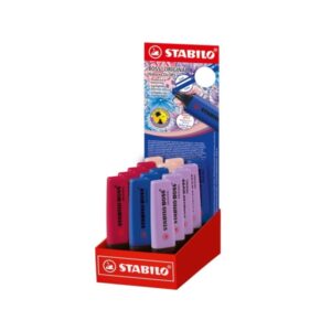 stabilo boss naturecolors wildflower edition expositor con 15 marcadores trazo entre 2 y 5mm tinta con base de agua colores azul marino, colorete, lila grisaceo y rojo borgoña