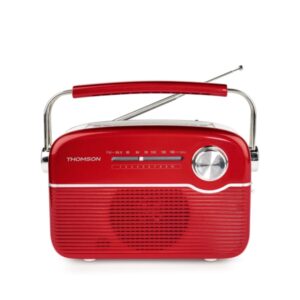 thomson radio solar portatil retro rts450bt fm carga por energia solar o usb c antena telescopica bluetooth color rojo