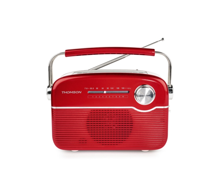 thomson radio solar portatil retro rts450bt fm carga por energia solar o usb c antena telescopica bluetooth color rojo