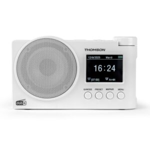 thomson radio fm dab+ con altavoz bluetooth 30 memorias dab+ y 30 memorias fm actualizacion automatica de emisoras pantalla led retroilumiada color blanco