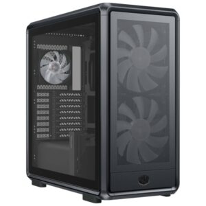 cooler master masterframe 600 caja torre e atx 2 ventiladores 200mm rgb frontales 1 ventilador 120mm rgb trasero ventana lateral paneles intercambiables rejilla metal mesh 445x285x410mm color negro