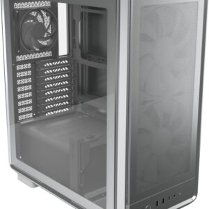 cooler master masterframe 500 caja torre e atx ventana lateral paneles intercambiables 2 ventiladores de 200mm frontales rejilla metal mesh 654x580x376mm color plata