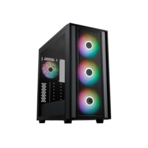 cooler master masterbox 600 caja semitorre atx/microatx/mini itx 3 ventiladores 140mm rgb frontales 1 ventilador 120mm rgb trasero ventana lateral rejilla metal mesh 230x481x474mm color negro