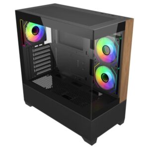 cooler master elite 690 wood caja semitorre atx/microatx/mini itx 3 ventiladores 120mm rgb vista panoramica doble camara 2xusb a 1xusb c 434x218x454mm color negro