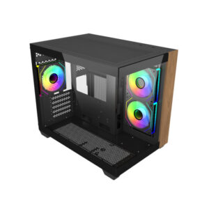 cooler master elite 481 wood caja minitorre 3 ventiladores 120mm rgb vista panoramica soporte microatx/mini itx doble camara audio 2xusb a 1xusb c 420x285x370mm color negro