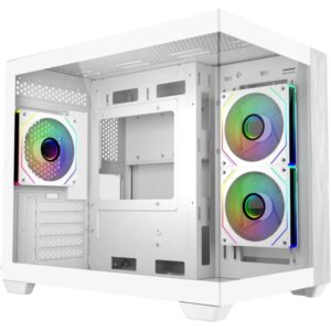 cooler master elite 481 wood caja minitorre 3 ventiladores 120mm rgb vista panoramica soporte microatx/mini itx doble camara audio 2xusb a 1xusb c 420x285x370mm color blanco