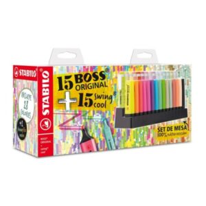 stabilo pack de set de mesa con 15 marcadores stabilo boss y 15 marcadores swing cool tinta con base de agua colores surtidos