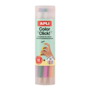 apli color clik pack de 12 portaminas con minas de colores 2.6mm + 12 recambios + 1 sacapuntas forma redonda colores surtidos