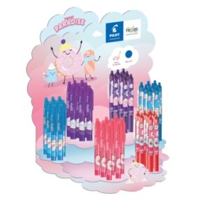 pilot sweet paradise expositor de 24 boligrafos frixion ball + 24 boligrafos frixion ball clicker borrables recargables tinta azul colores surtidos