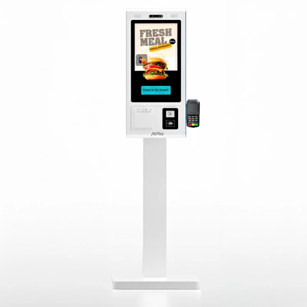 avpos kiosko autoservicio suelo fk27 27 pulgadas tactil rk3568 8gb memoria ssd 128gb escaner 2d impresora termica wifi android 13 color blanco