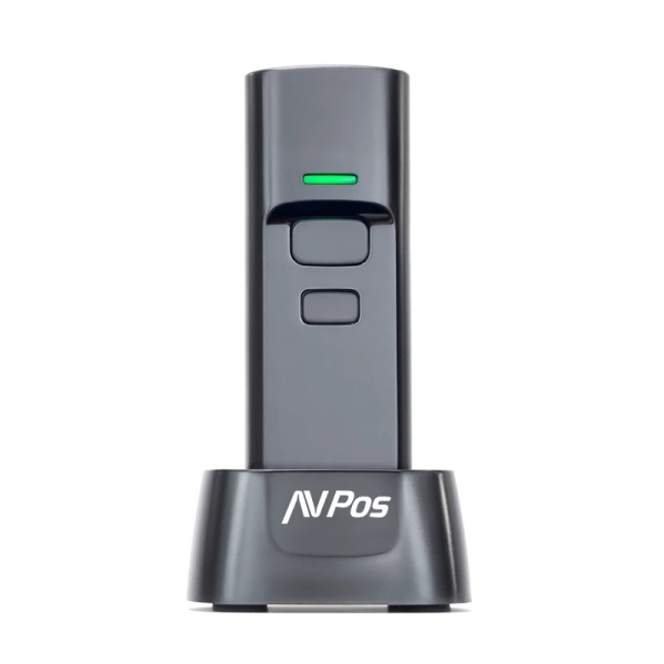 avpos bt03 lector de codigos portatil códigos 1d, 2d y qr usb, wireless 2.4 y bluetooth 1100mah base incluida color negro