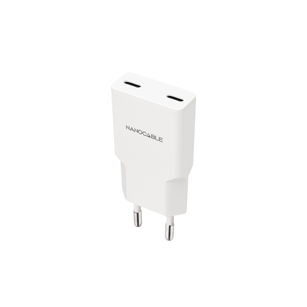 nanocable cargador de pared 2xusb c/pd 20w color blanco
