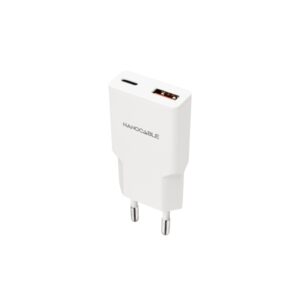 nanocable cargador de pared usb c/pd + usb a/qc 25w color blanco