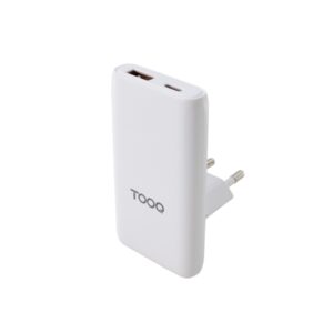 tooq adaptador de viaje compatibilidad con eu, kr, uk tecnologia gan 65w puerto usb c pd y usb a qc color blanco