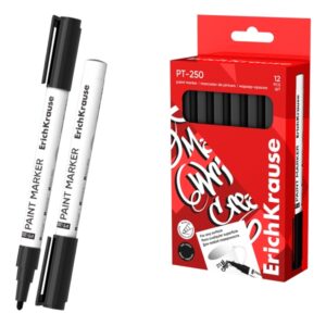 erichkrause pt 250 marcador de pintura punta en forma de bala trazo de 1 2mm sistema de suministro de tinta de valvula tinta base de aceite cuerpo de aluminio resistente color negro