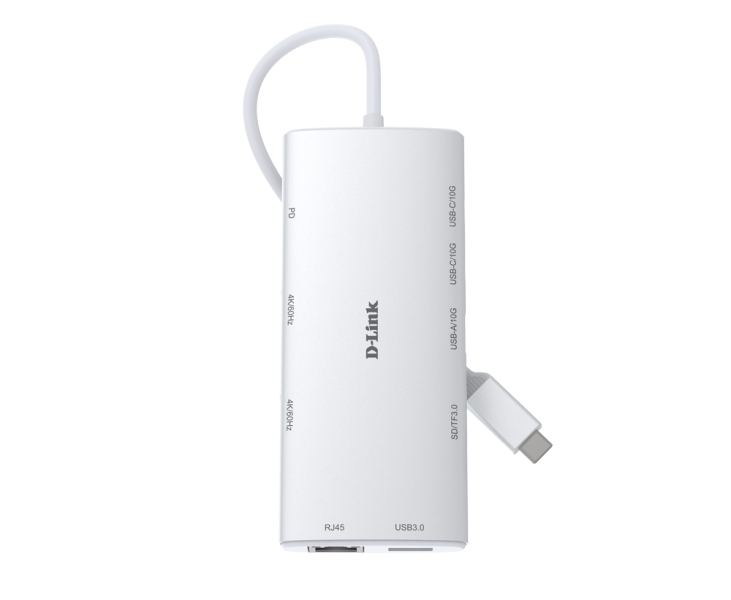 d link dup a01 hub usb c 10 en 1 3x usb c, 2x usb a, 2x hdmi 4k, 1x rj45, 1x lector sd, 1x lector microsd, 100w color blanco