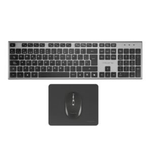 tacens zenith combo pack inalabrico de teclado completo + raton y alfombrilla disposicion qwerty es teclas silenciosas de perfil bajo sensor de 3200dpi conexion dual link 2.4ghz switches huano color negro
