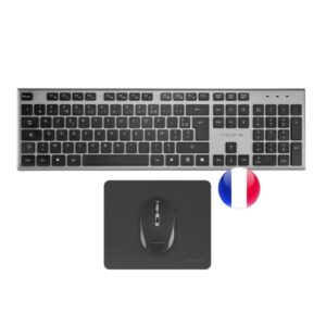 tacens zenith combo pack inalabrico de teclado completo + raton y alfombrilla disposicion francesa azerty fr teclas silenciosas de perfil bajo sensor de 3200dpi conexion dual link 2.4ghz switches huano color negro